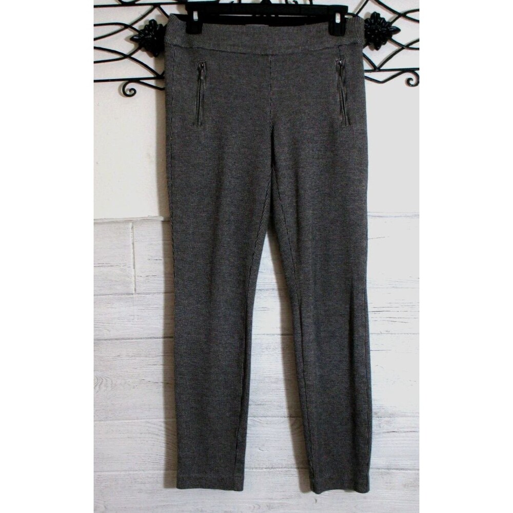 Massini Pull On Knit Stretch Pants Size S Black Plaid Tapered Leg Pockets
